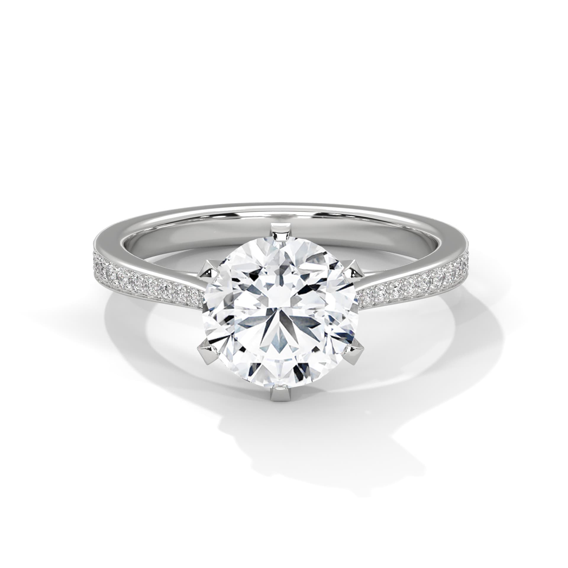 Sidestone Ring With Round Diamond In White Gold