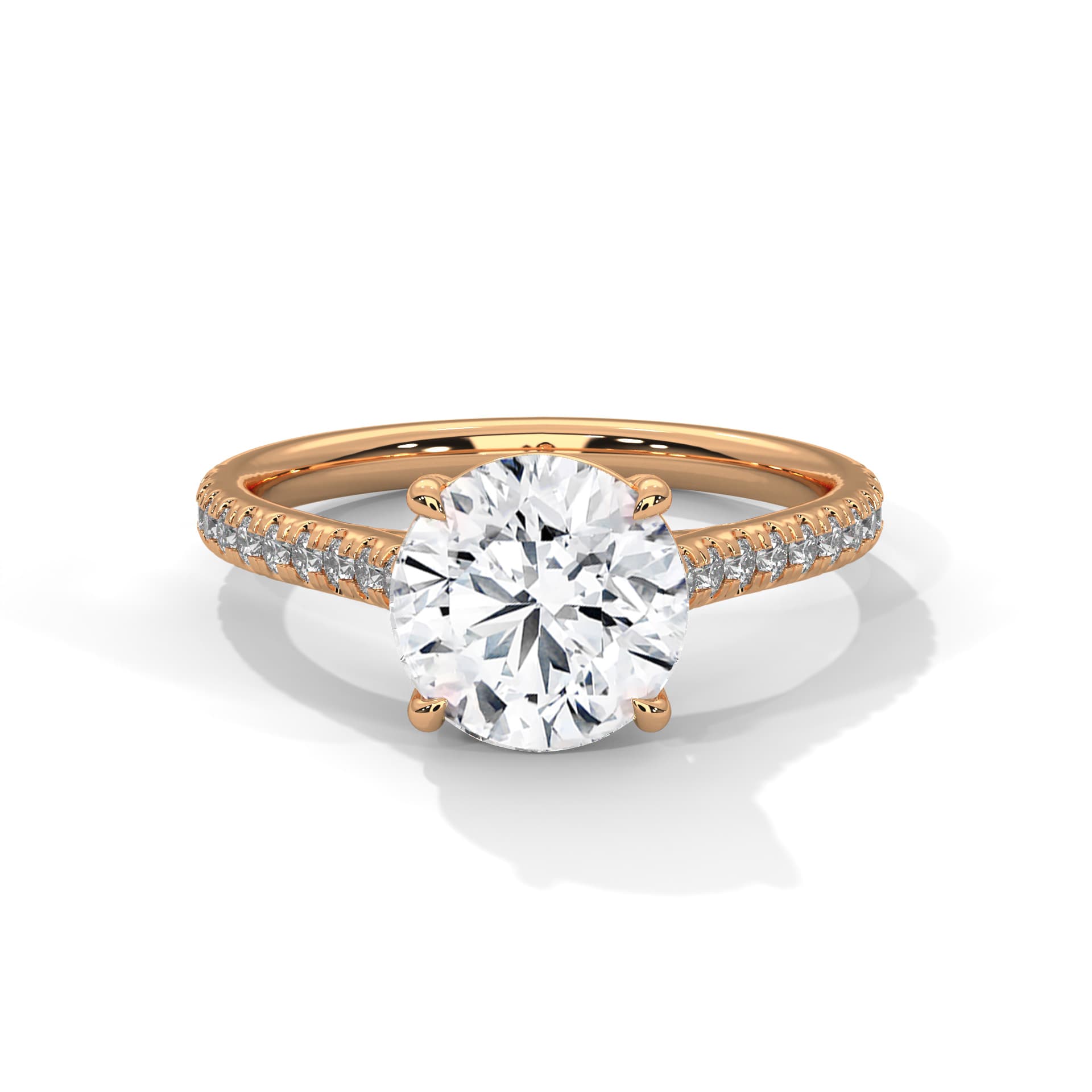 Sidestone Ring With Round Diamond In Yellow Gold