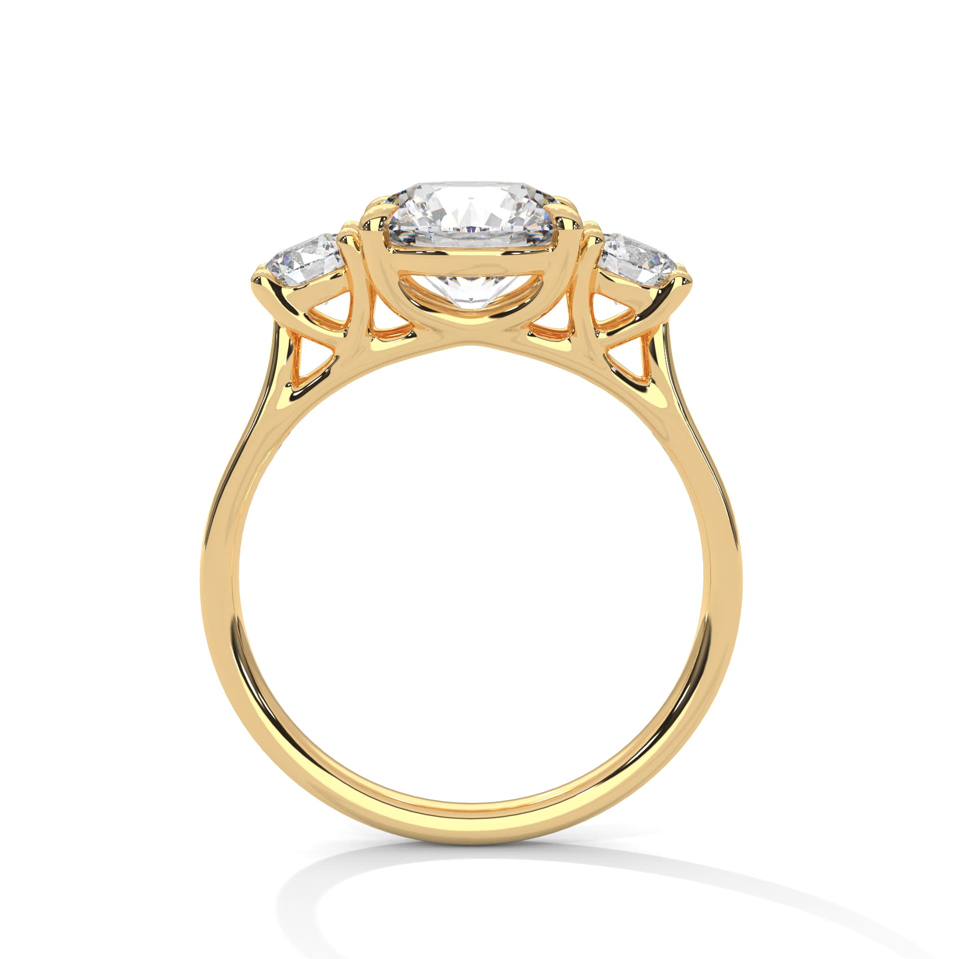 ThreeStone Ring With Round Diamond In Yellow Gold
